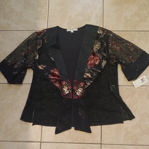 VTG Spencer Alexis Lace Kimono 3D Velvet Floral Shirt Women's Size M Petite